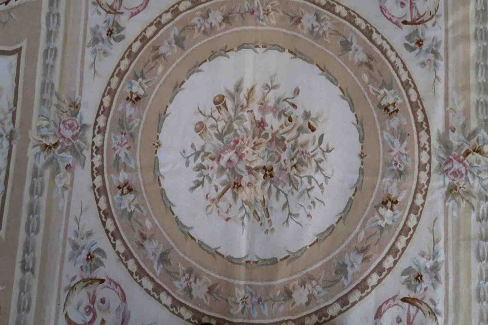 Handmade Vintage French Aubusson Rug 8.7'x12', 266cmx367cm, 1970s
