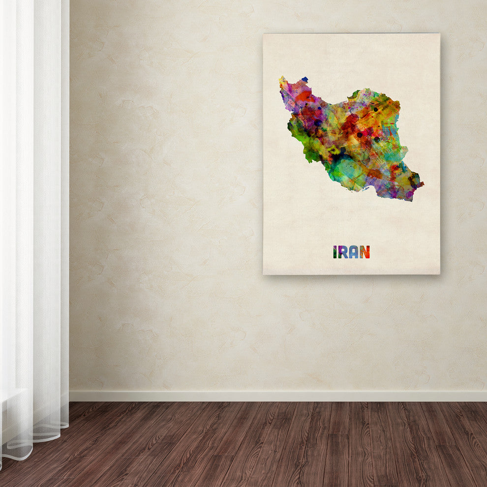 "Iran Watercolor Map" Canvas Art by Michael Tompsett