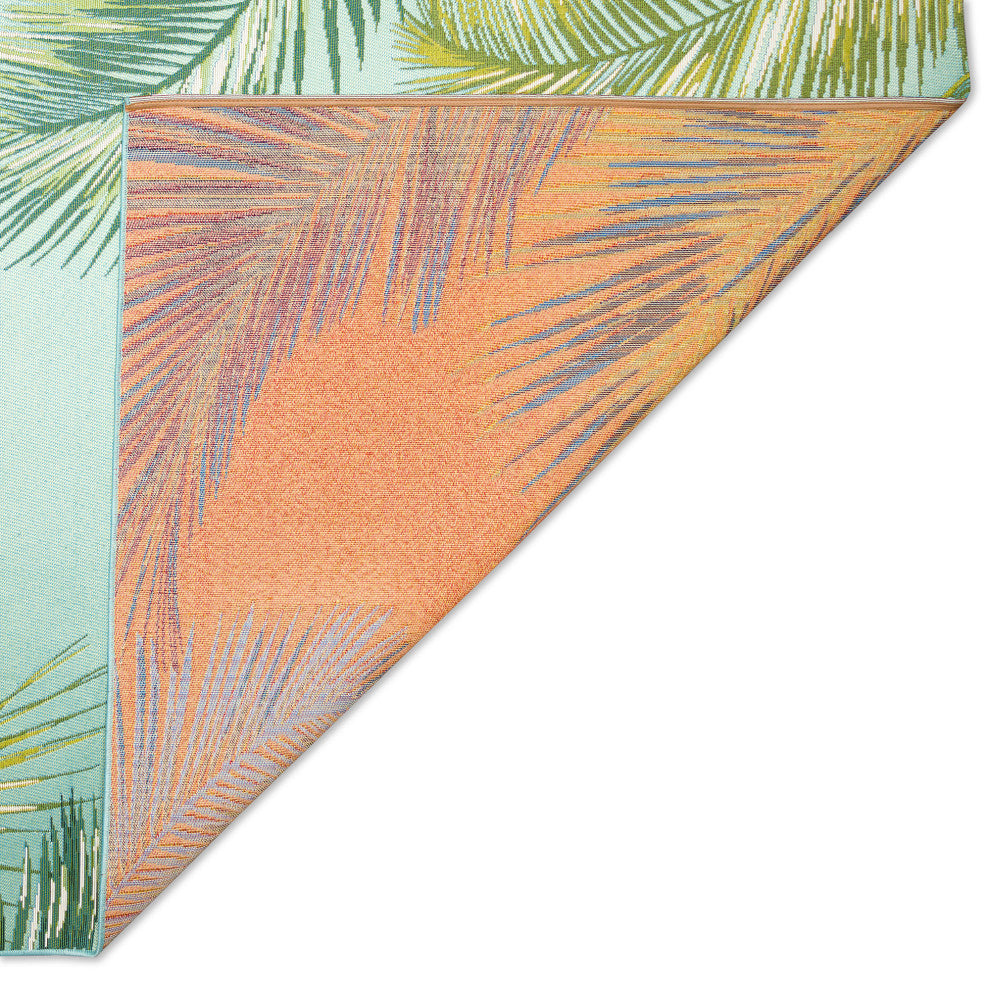 Marina Palm Border Indoor/Outdoor Rug, Aqua, 1'11"x7'6" Runner