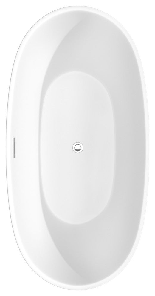 Juno 63" Freestanding Matte White Tub, Polished Chrome Drain and Overflow Trim