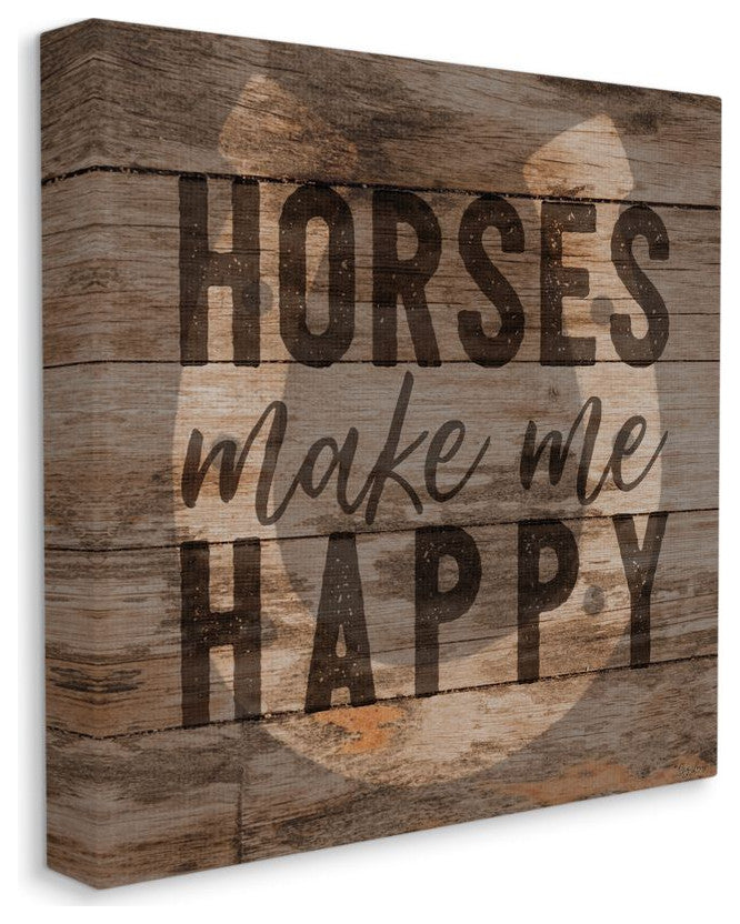 Horses Make Me Happy Horseshoe Wood Texture Farm Animal Design, 24"x24"