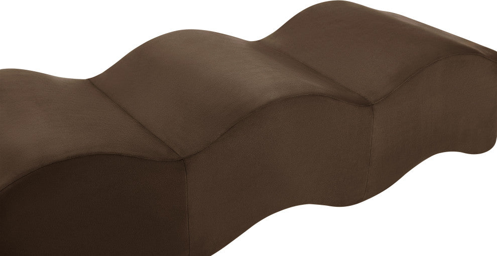 Wave Upholstered Bench, Brown, Velvet