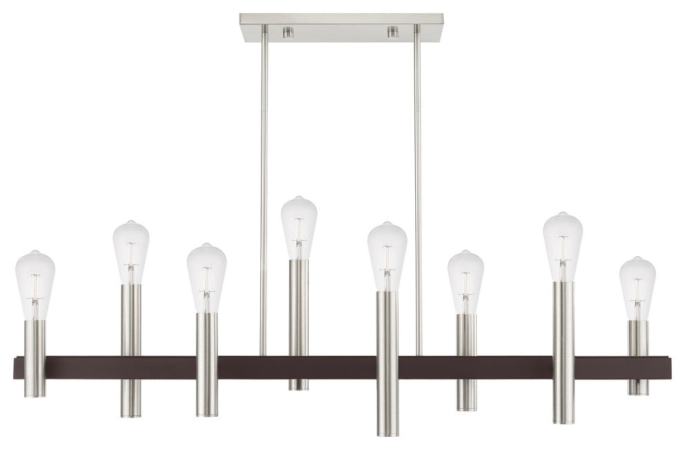 Livex Lighting Helsinki 8 Light Brushed Nickel, Bronze Accents Linear Chandelier