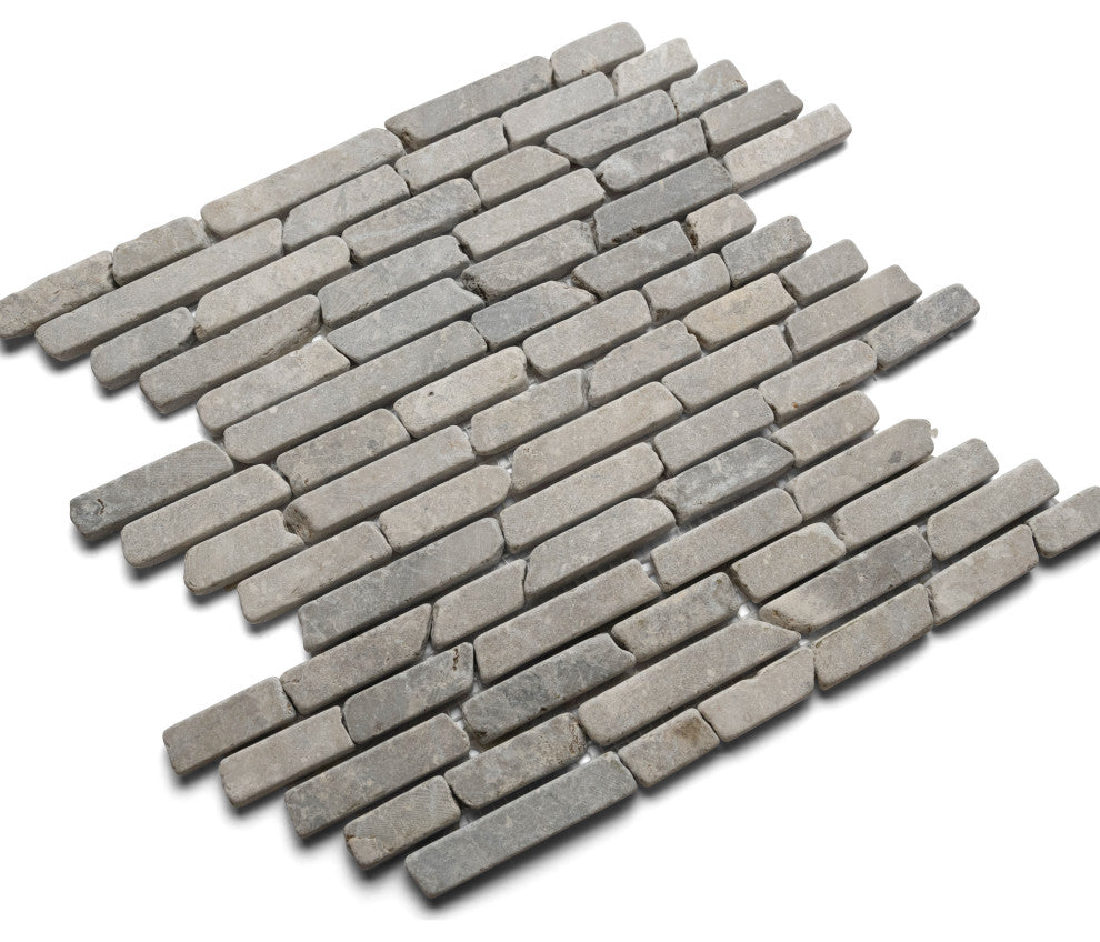 Light grey pencil stone mosaic tile - 15x12 mesh sheet for walls, floors etc