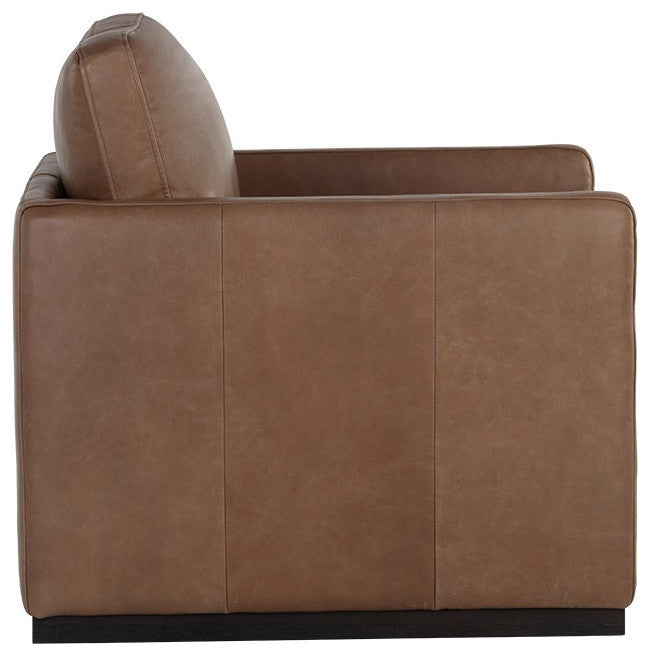 Portman Swivel Lounge Chair, Marseille Camel Leather