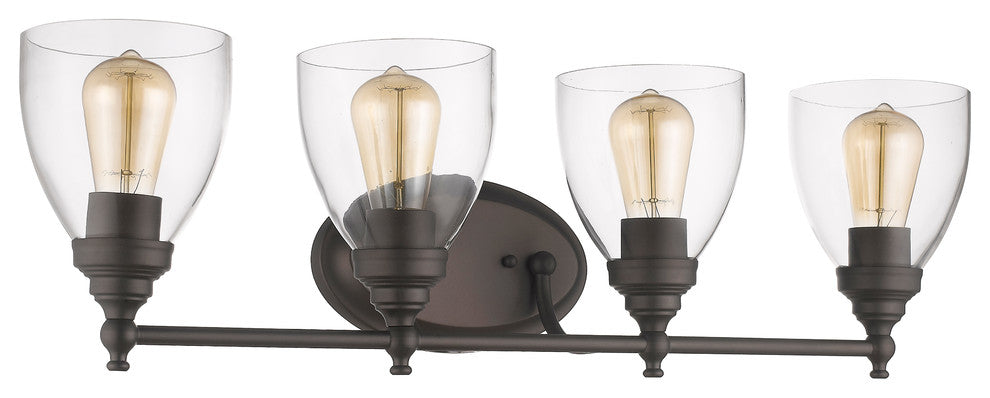 ELISSA Transitional 4 Light Rubbed Bronze Bath Vanity Light Clear Glass 30inches