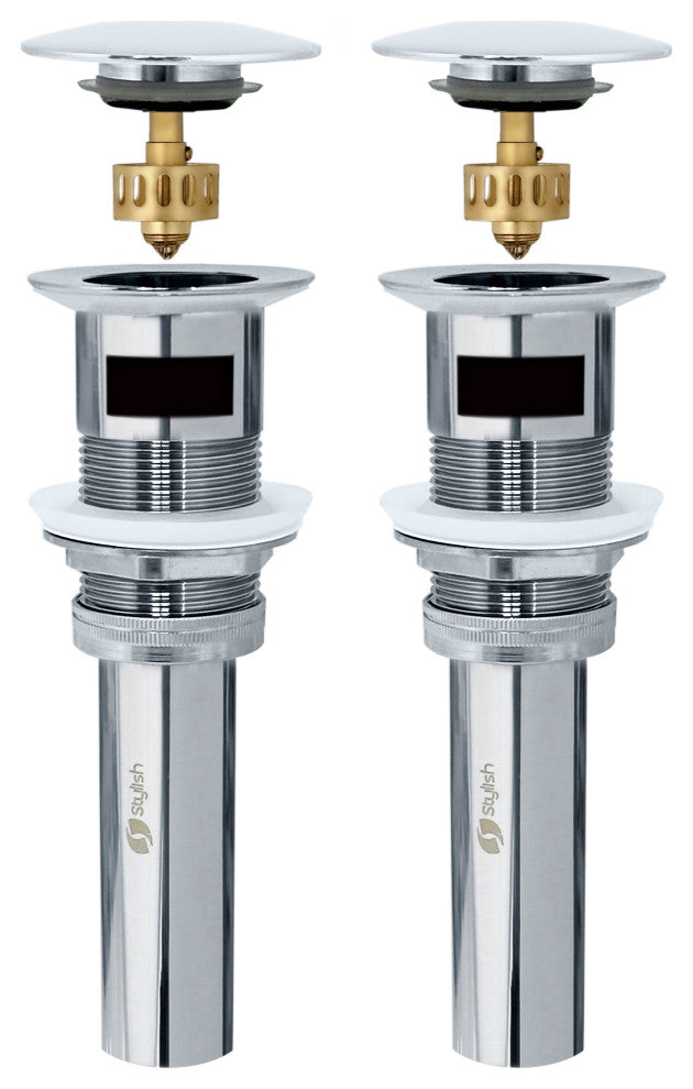 STYLISH Polished Chrome Pop-Up Bathroom Sink with Overflow Set of Two