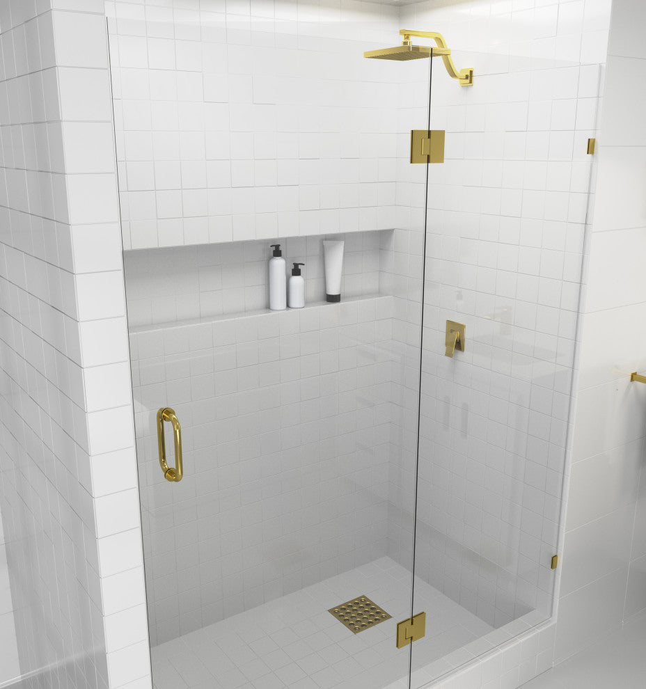 78"x62" Frameless Shower Door Glass Hinge, Polished Brass