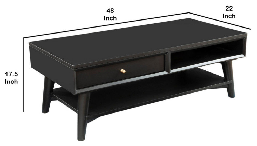Benzara BM261879 Coffee Table With 1 Drawer and Open Shelf, Black