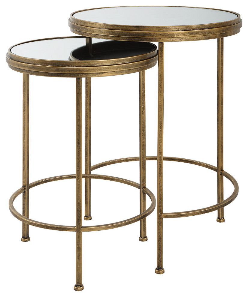 Contemporary 17875" x 24" Iron Glass Brushed Gold Nesting Tables