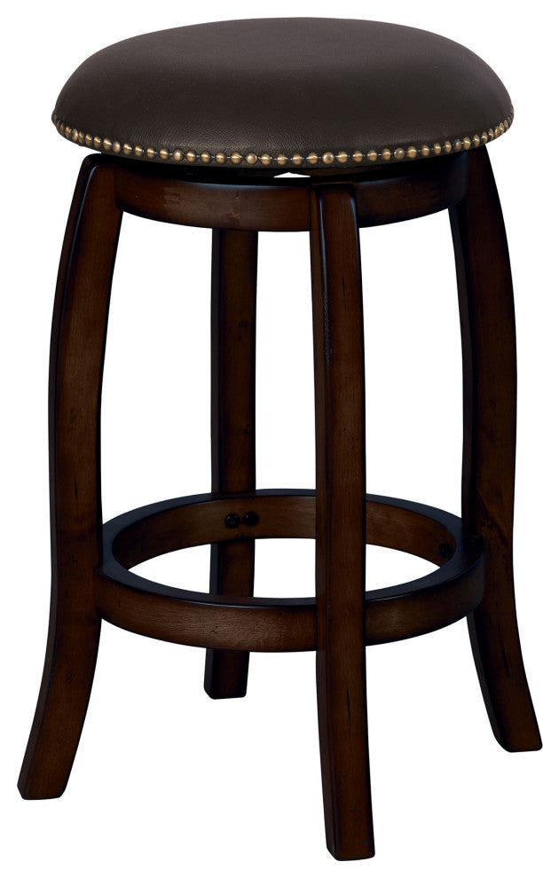 Chelsea Counter Height Stool With Swivel, Black Leather & Espresso
