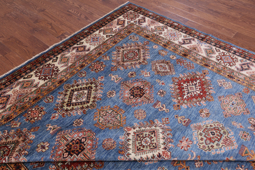 Hand Knotted Geometric Super Kazak Rug 8' 11" X 12' 2" Q11013
