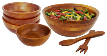 7-Piece Wood Salad Bowl Set, Medium, Medium
