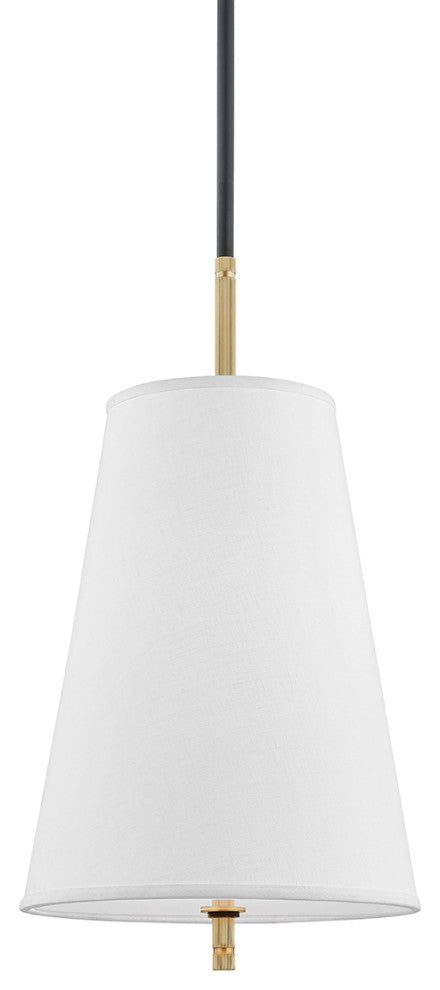 Bowery 1-Light Pendant, Aged Old Bronze, White Belgian Linen Shade