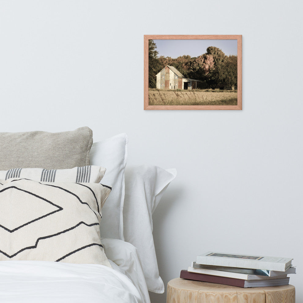 Patriotic Barn in Field Aged Effect Framed Photo Paper Wall Art Prints, Red Oak, 12" X 16"
