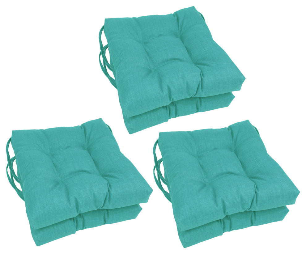 16" Polyester Solid Outdoor Square Tufted Chair Cushions, Set of 6, Aqua Blue