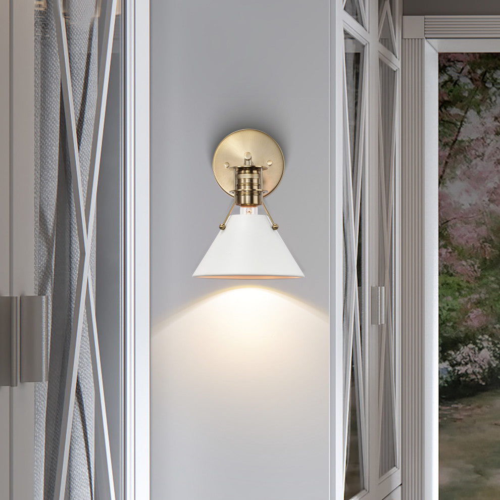 Outpost 1-Light Wall Sconce, Matte White With Burnished Brass