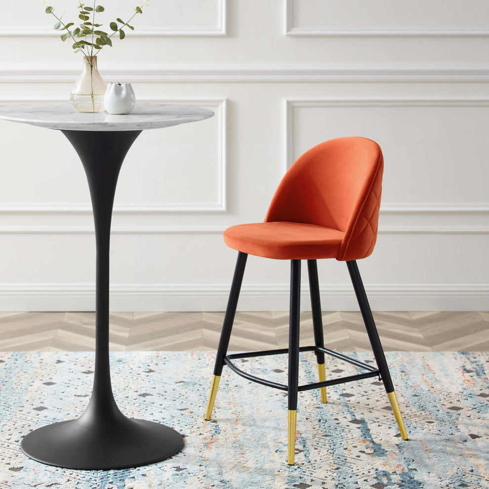 Cordial Performance Velvet Counter Stools Set of 2 Orange