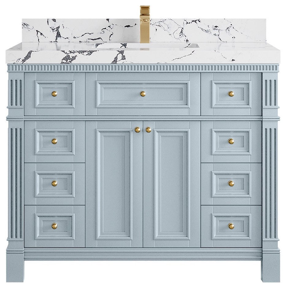 Paris 42" Single Sink Bathroom Vanity, Blue Heather 2" Viola Night