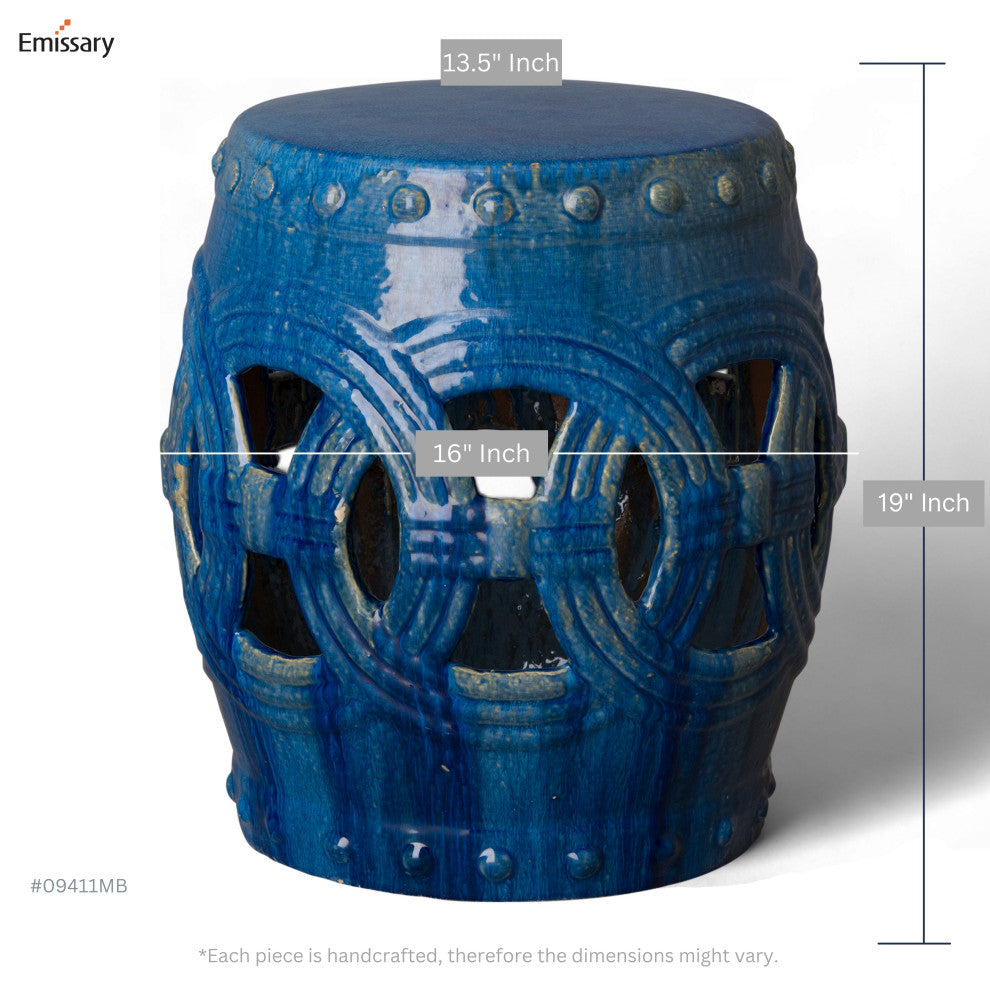 Eternity Marine Blue Round Ceramic 19" Garden Stool