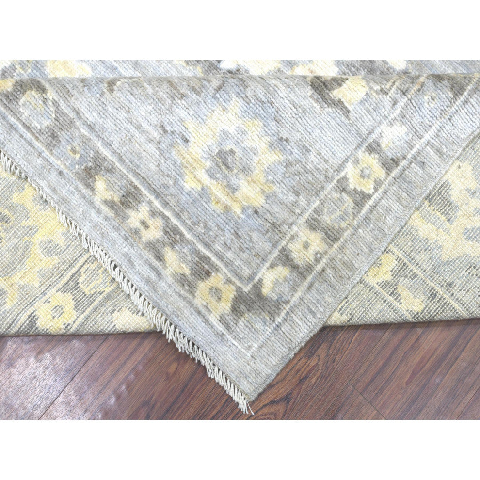 Hand Knotted, Gray, Afghan Angora Ushak and Soft Wool Oriental Rug, 8'0" x 9'10"