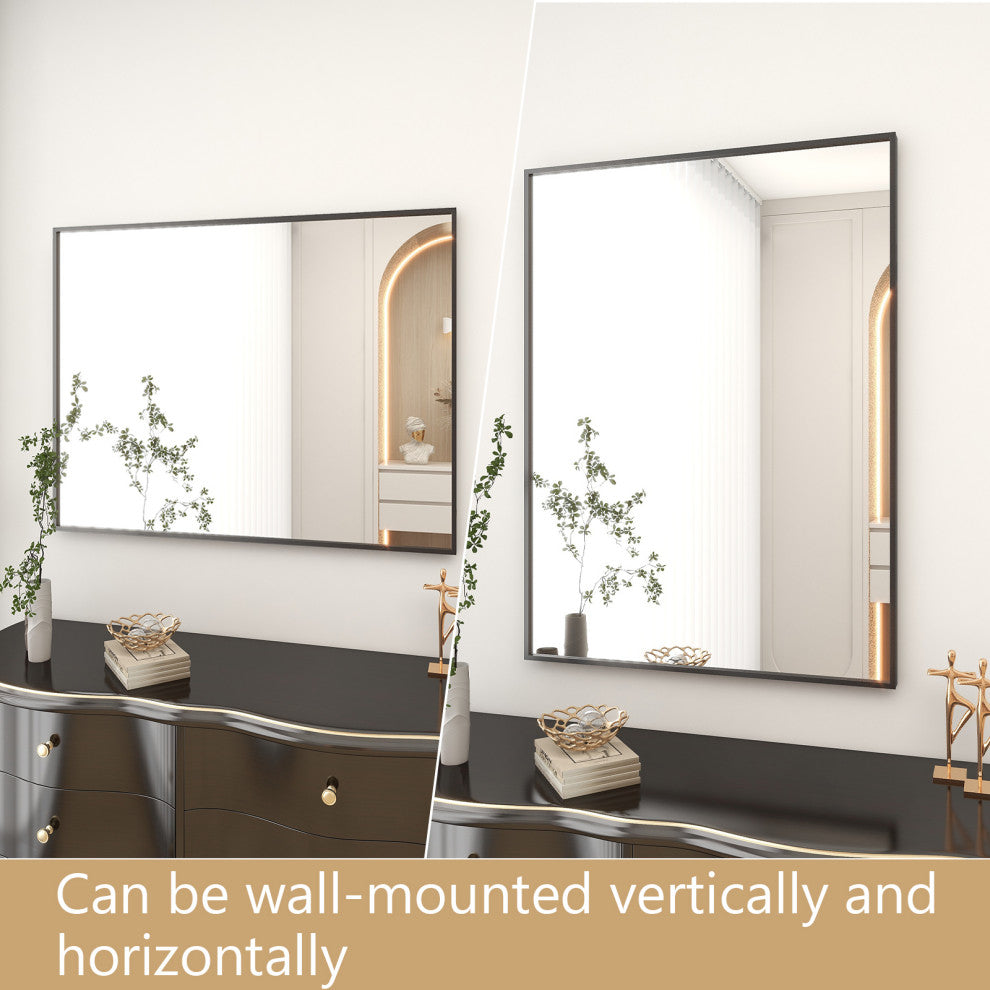 Easly Rectangular Aluminum Alloy Framed Mirror, Black, 30x39