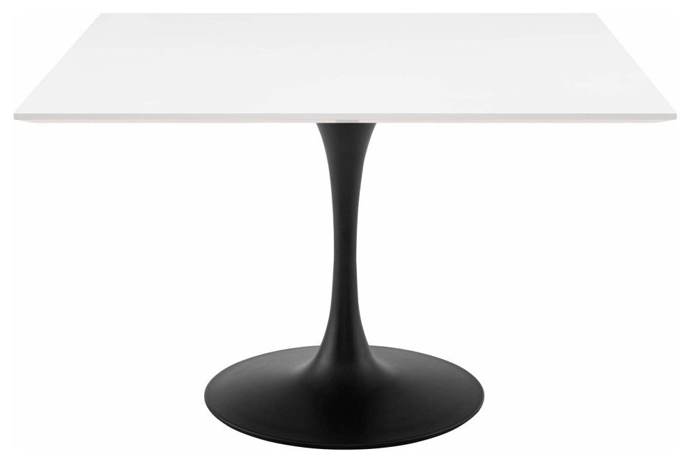 Modern Designer Kitchen Room Square Dining Table, Wood Metal Steel, Black White