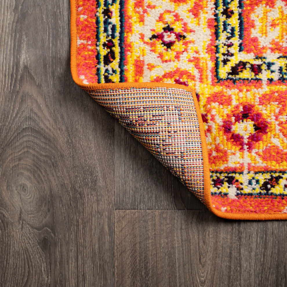 Brooklyn Geometric Medallion Area Rug, Orange/Blue, 3 X 5