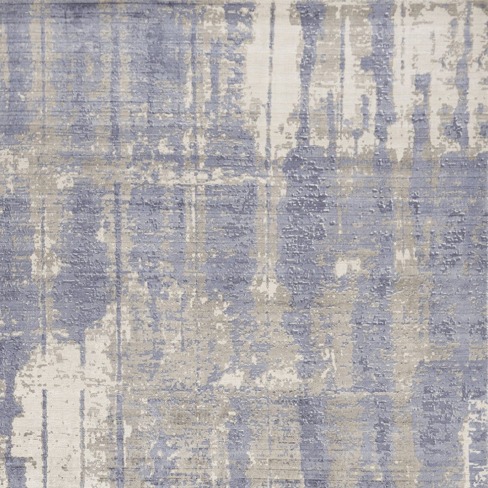 5'X7' Grey Blue Hand Loomed Abstract Brushstroke Indoor Area Rug