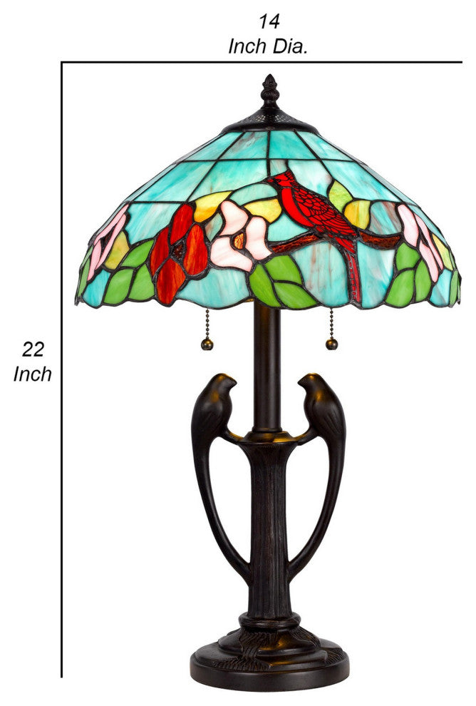 Benzara BM282168 22" Table Lamp, Bird Art Stained Glass Shade, Antique Bronze