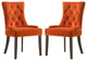 Set of 2 Orange Velvet Side Chair, Espresso Finish