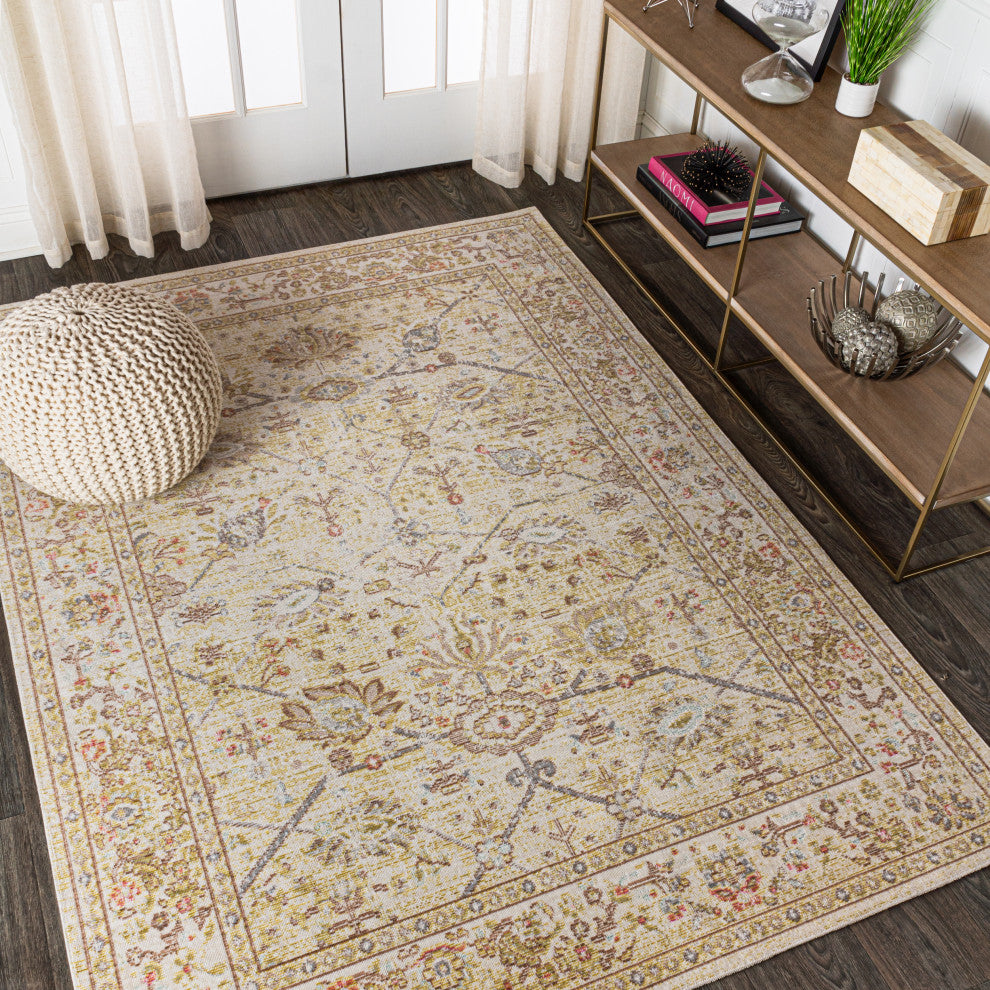 Alba Modern Faded Peshawar Area Rug, Ivory, 5 X 8