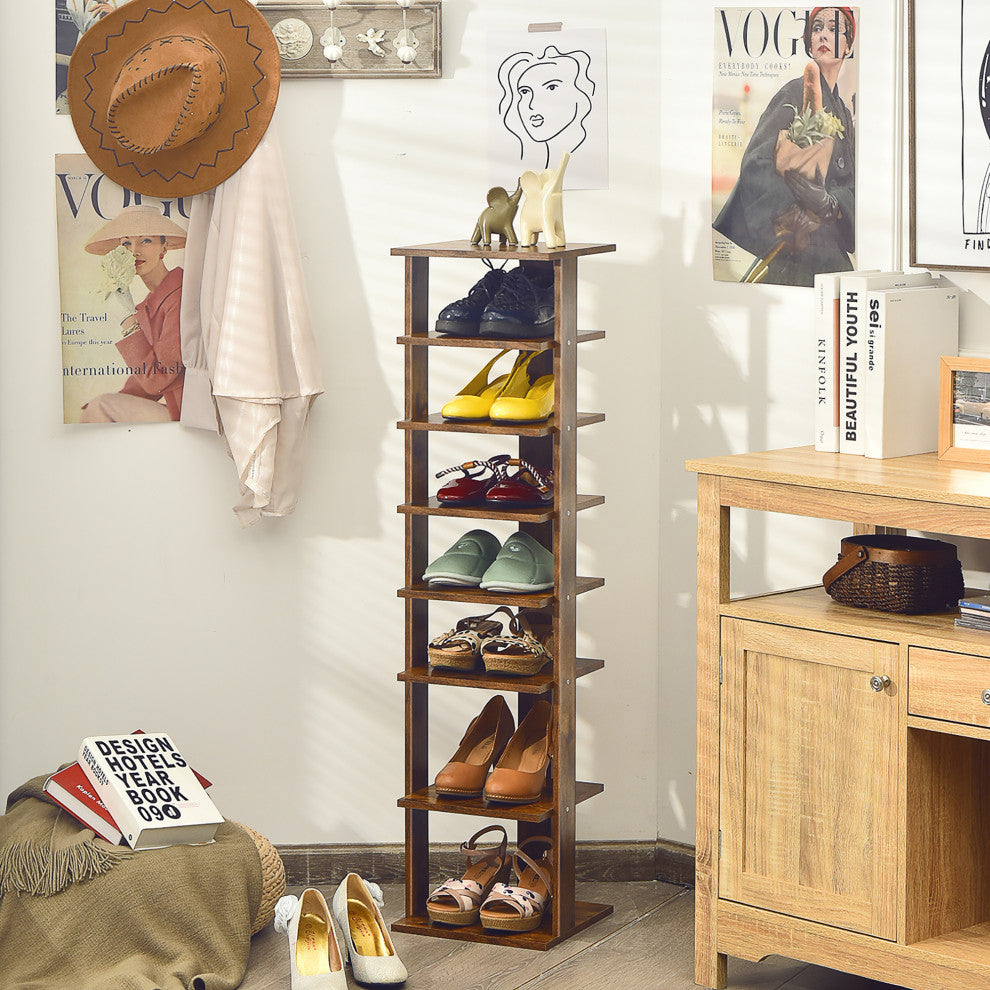 Costway 7-Tier Shoe Rack Free Standing Shelf Storage Tower Rustic Brown