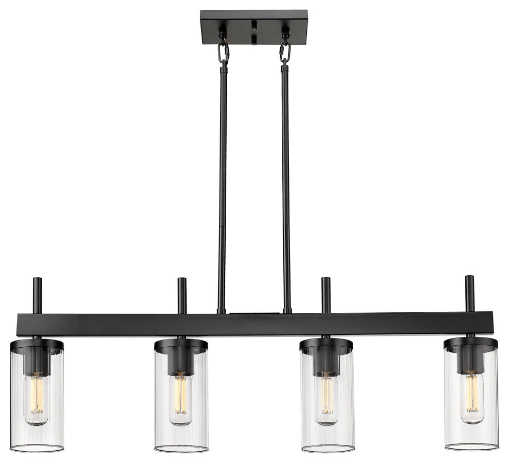 Winslett Linear Pendant, Matte Black With Ribbed Clear Glass