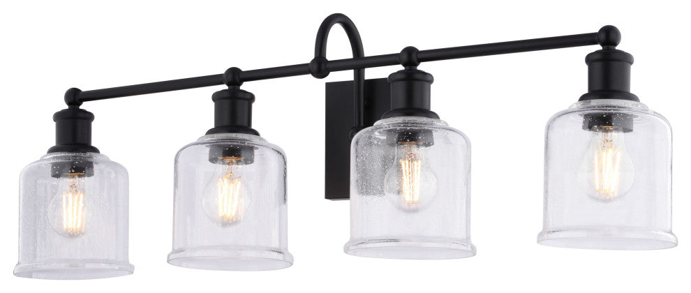 Northbrook 16" 2-Light Traditional Black Bathroom Vanity Fixture, Glass Shade, 4-Light