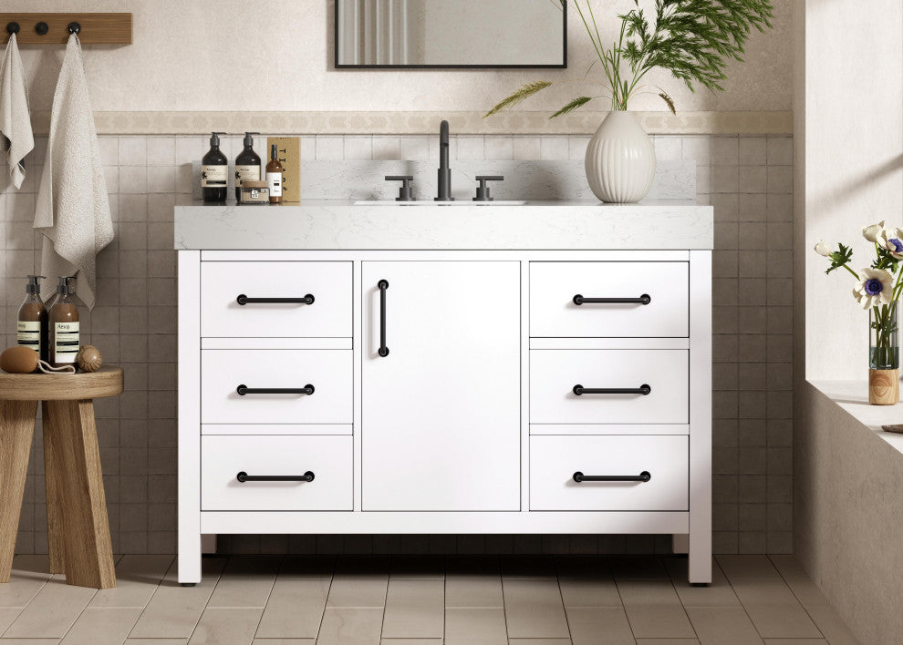 Home Living 48" Single Bathroom Vanity, White With Backsplash