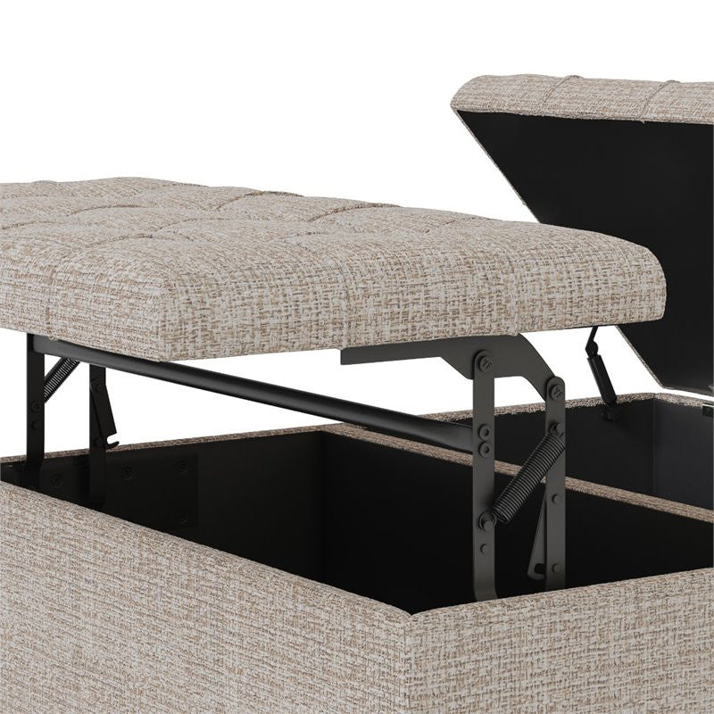 36" Wide Square Coffee Table Storage Ottoman In Platinum Tweed Look Fabric