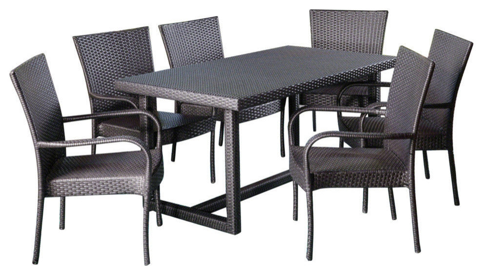 GDF Studio 7-Piece Liam Outdoor Wicker Dining Set, Gray