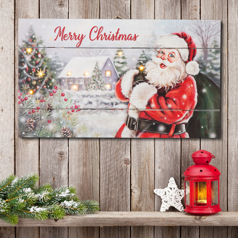 24"L Lighted Wooden Santa Wall Decor