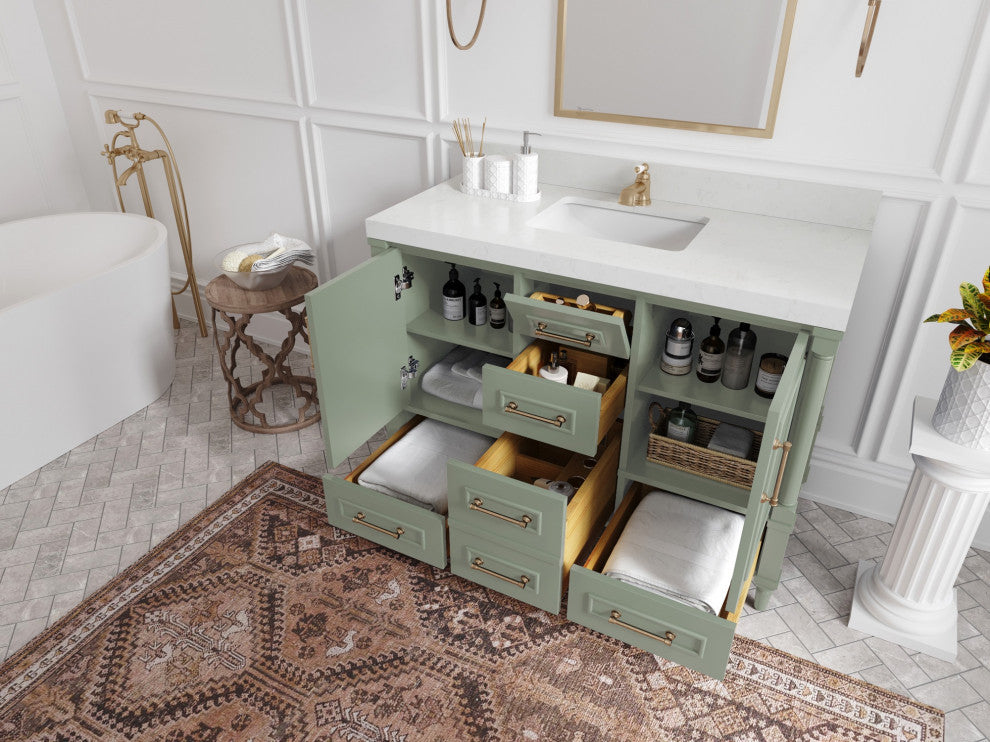 Aberdeen 48 Single Sink Bath Vanity in Evergreen 2" Calacatta Laza