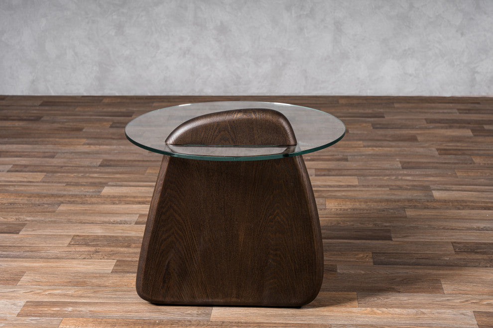 Modrest Buxton Mid-Century Modern Glass + Dark Walnut End Table