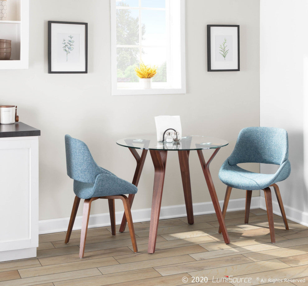 Lumisource Folia Mid-Century Modern Round Dinette Table, Walnut Wood/Clear Glass