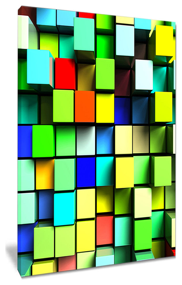 "Colored Cubes" Abstract Art Canvas Print, 16"x32"