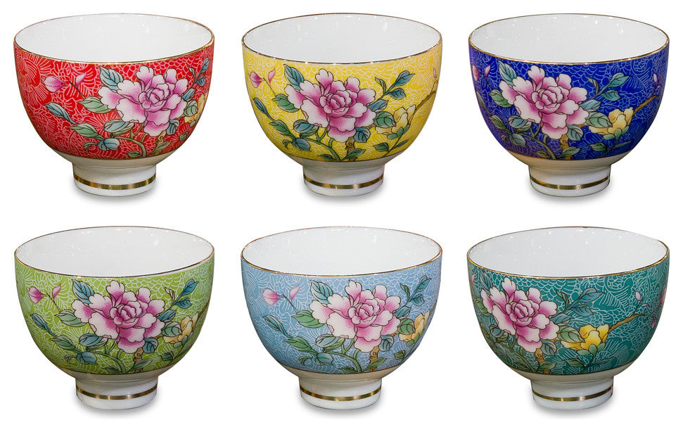 Chinese Style Porcelain Tea Cups, 6-Piece Set