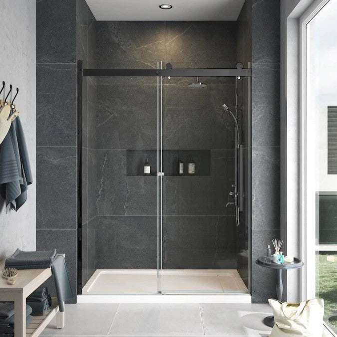 Transolid Madeline 60"x60" Frameless Shower Door with Fixed Panel in Matte Black