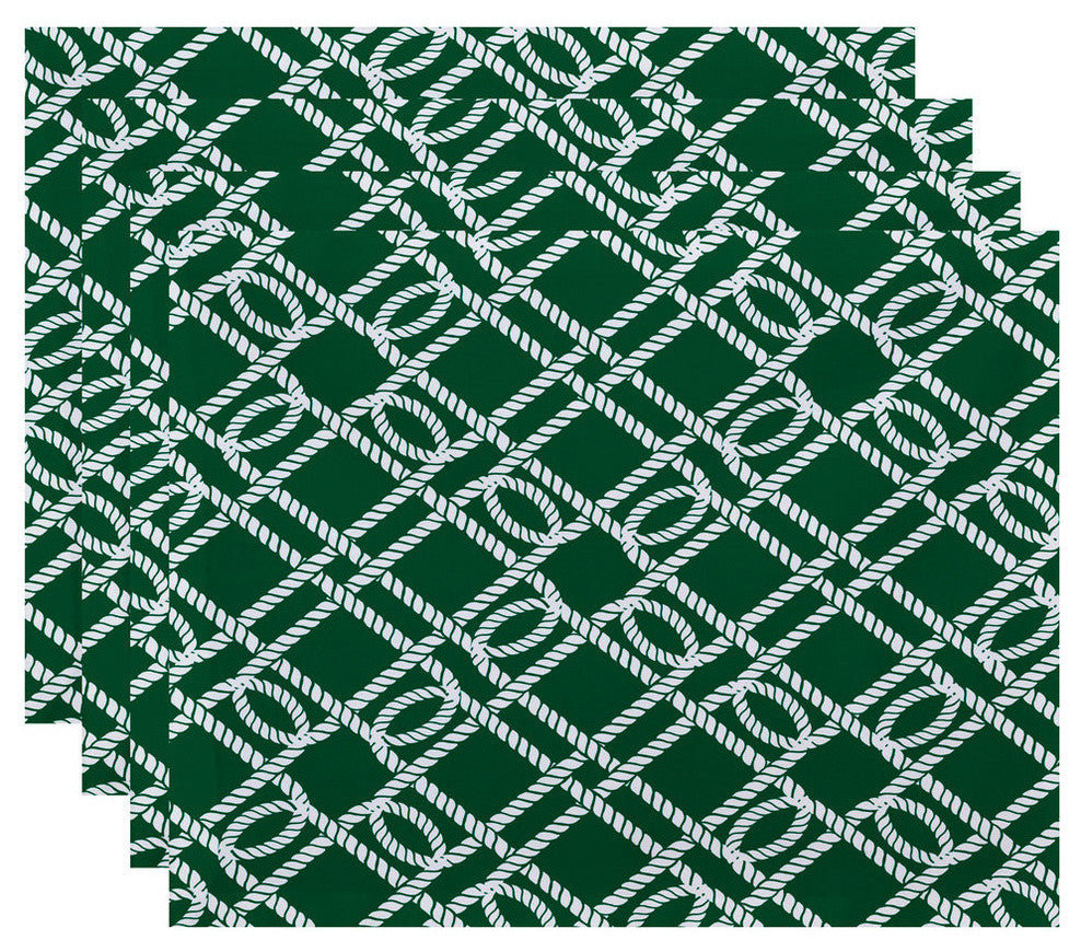 18"x14" Know The Ropes, Geometric Print Placemat, Green, Set of 4