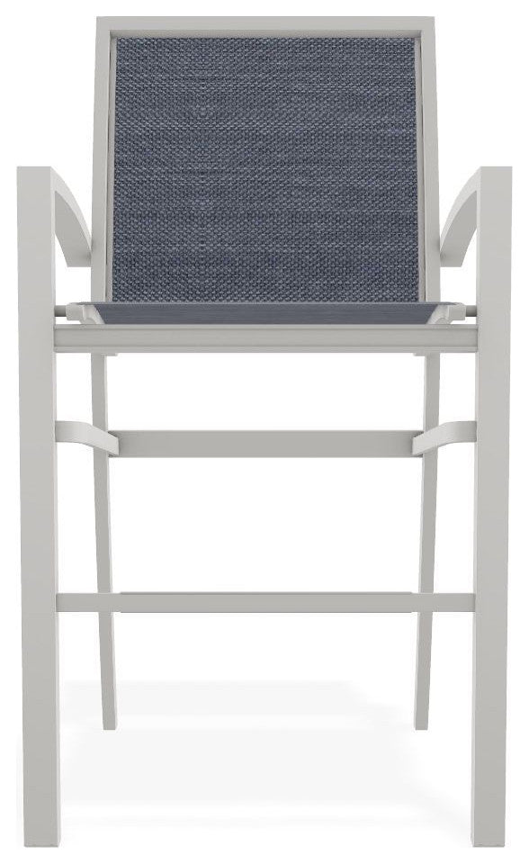 Kendall Sling Bar Height Stackable Outdoor Stool, Augustine Denim/Snow