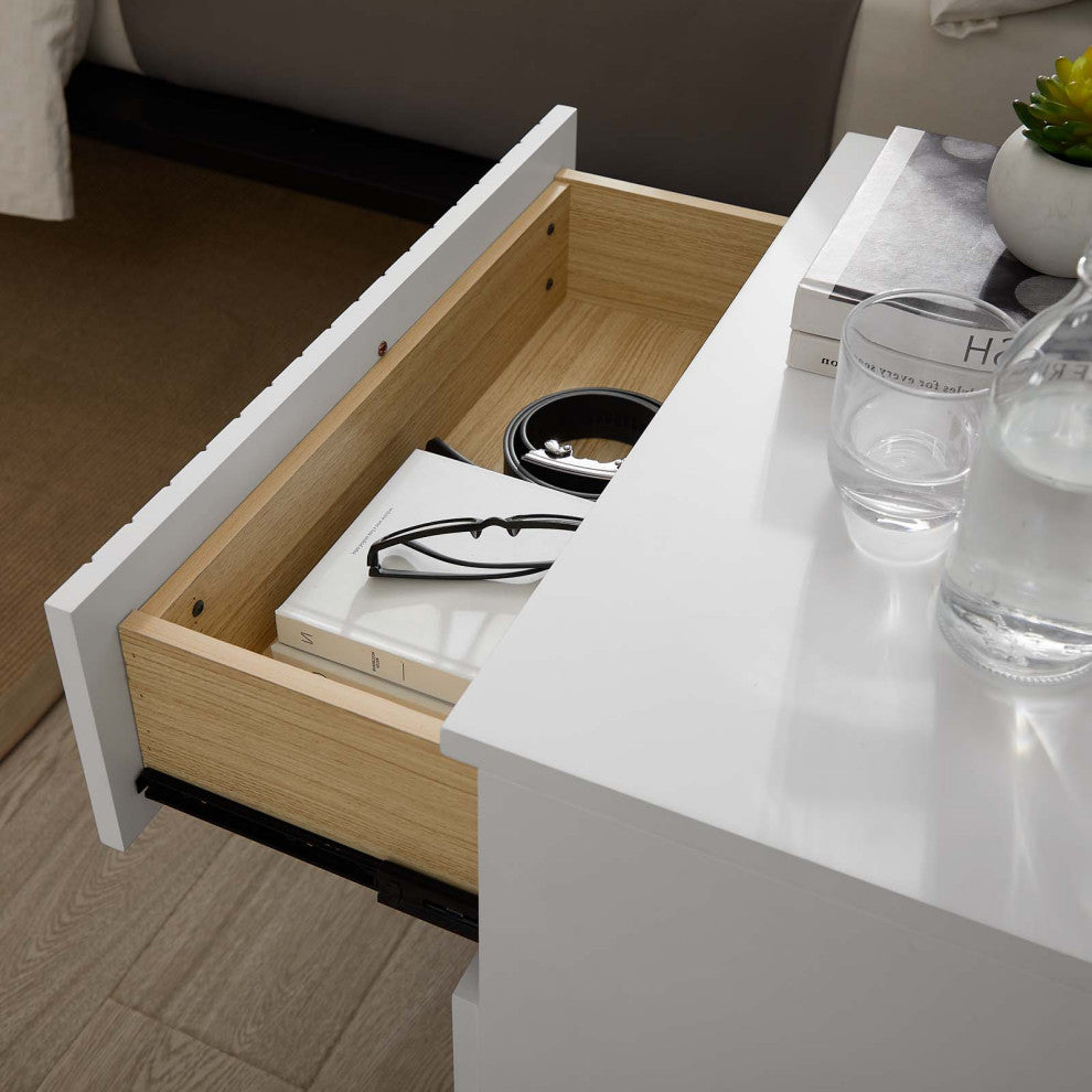 Nightstand Side End Table, White, Wood, Modern, Mid Century Living Guest Suite