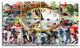 People and Time Acrylic Watercolor, Abstract Canvas Artwork, 48"x28", 4 Panels