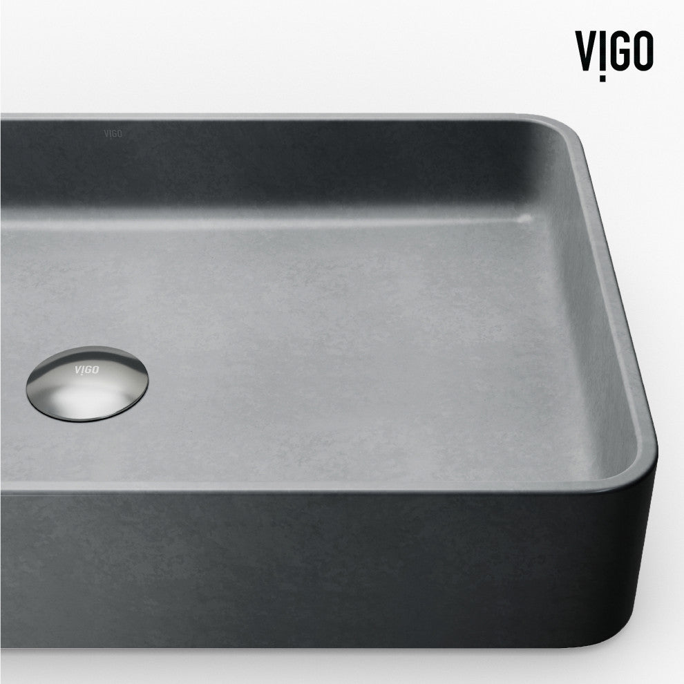 VIGO Basilica 23"L x 14"W x 4"H Concreto Stone Rectangular Bathroom Vessel Sink